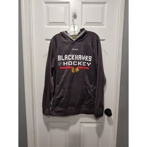 NHL Chicago Blackhawks‎ Reebok Center Ice Collection Gray Hoodie Pullover Medium